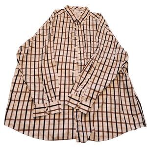 Roundtree and Yorke Brown and Cream Plaid Long Sleeve Dress Shirt